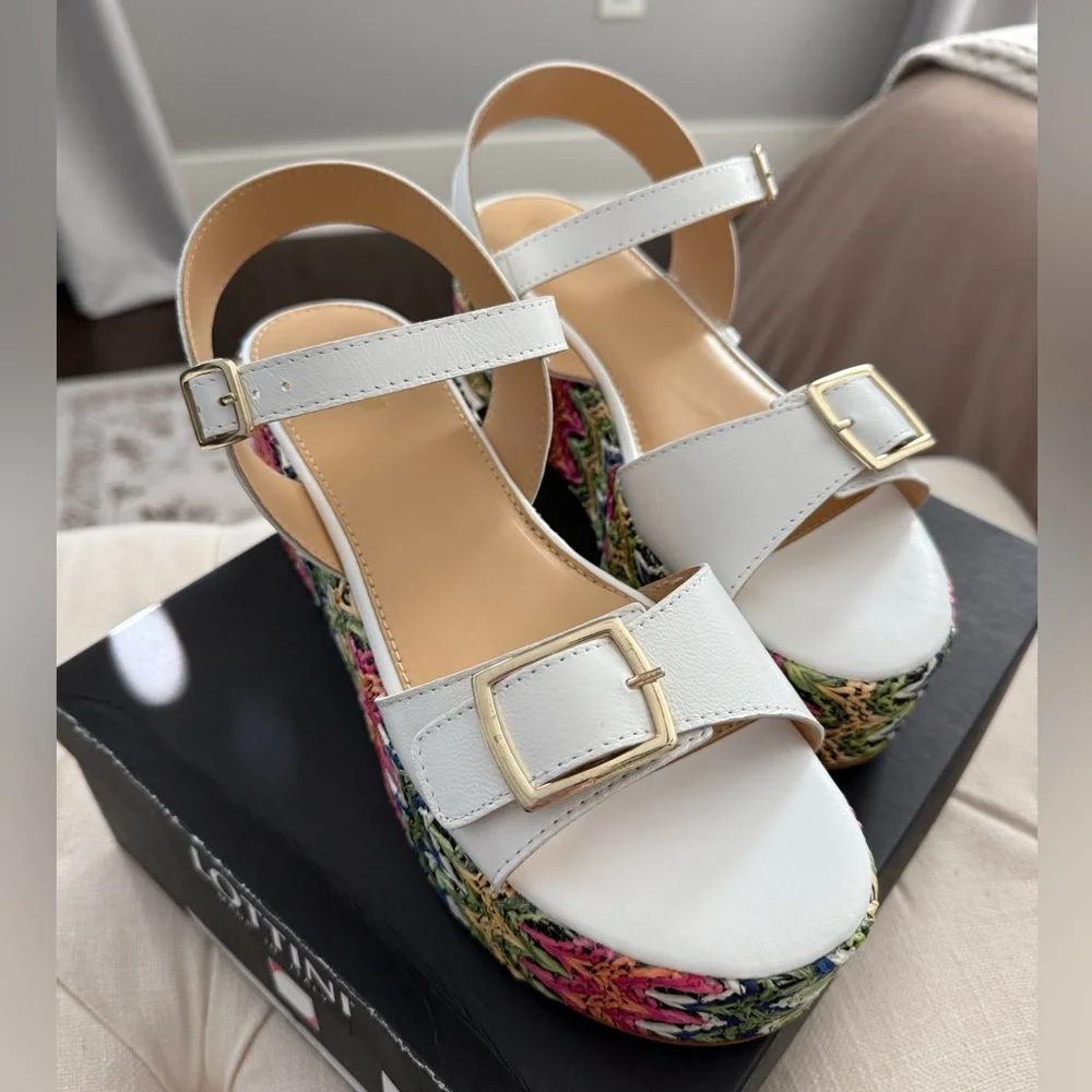 NEW‎ Lottini Multicolor Leather Platform Sandals Size 9.5